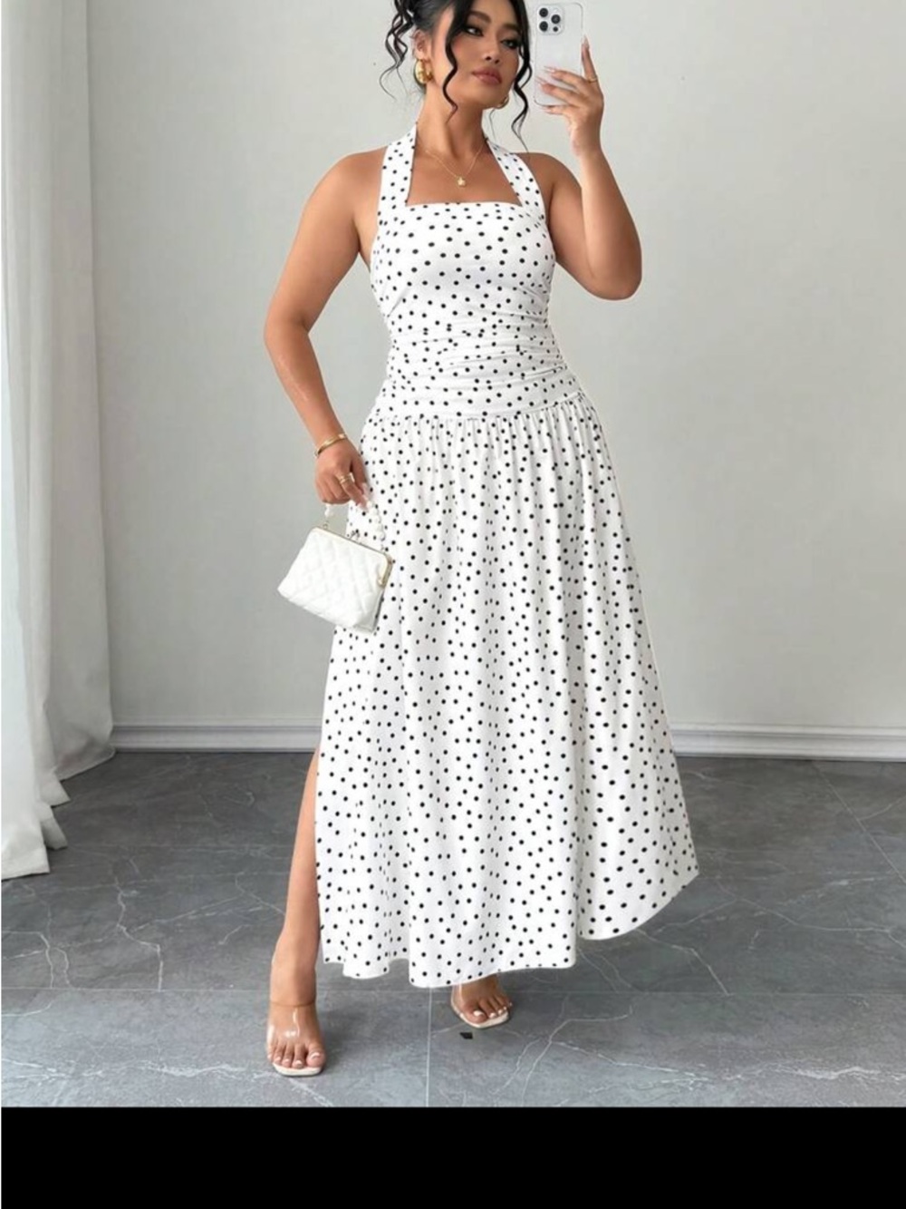 White Polka Dot Halter Maxi Dress plus Sz 16 nwt